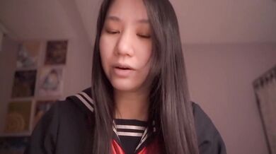 Cute Asian schoolgirl ASMR cosplay trust lessons slurps and moans