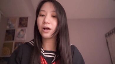 Cute Asian schoolgirl ASMR cosplay trust lessons slurps and moans