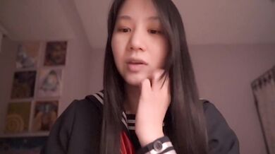 Cute Asian schoolgirl ASMR cosplay trust lessons slurps and moans