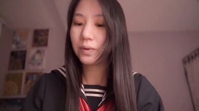 Cute Asian schoolgirl ASMR cosplay trust lessons slurps and moans