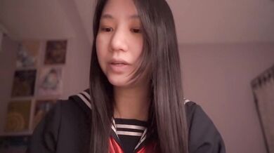 Cute Asian schoolgirl ASMR cosplay trust lessons slurps and moans