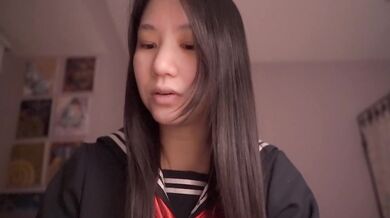 Cute Asian schoolgirl ASMR cosplay trust lessons slurps and moans