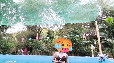 Naked pool fucking caught on cam by the lifeguard