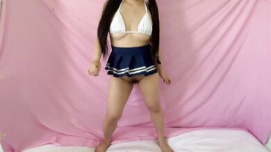 Petite asian striptease in bikini skirt asmr joi solo dance