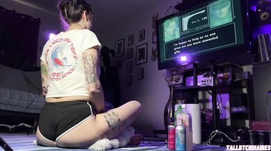 Big Ass Tomboy in Dolphin Shorts demolishes Metal Gear Solid 2 with Thick Thighs splayed