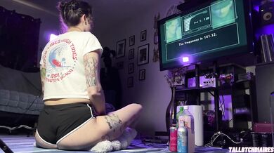 Big Ass Tomboy in Dolphin Shorts demolishes Metal Gear Solid 2 with Thick Thighs splayed
