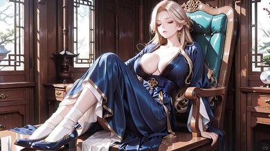 Blonde goddess in silk kimono teases with lazy glances and fingertips grazing her chest