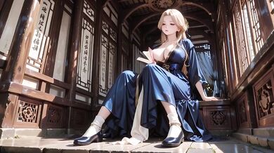 Blonde goddess in silk kimono teases with lazy glances and fingertips grazing her chest