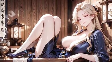 Blonde goddess in silk kimono teases with lazy glances and fingertips grazing her chest
