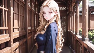 Blonde goddess in silk kimono teases with lazy glances and fingertips grazing her chest