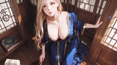 Blonde goddess in silk kimono teases with lazy glances and fingertips grazing her chest