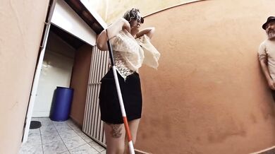 Freeze time magic clap rips her blind alley clothes off hard