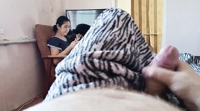 Morning hand job stepson dick and cock sucking stepmom cum in mouth POV