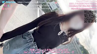 Japanese couple teases on terrace drenched in public cum public creampie exposed