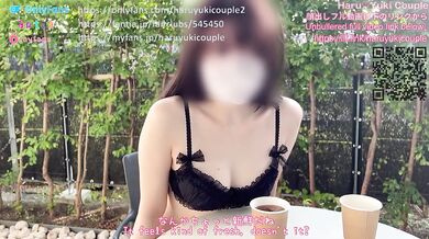 Japanese couple teases on terrace drenched in public cum public creampie exposed