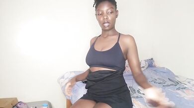 Ebony teen almost caught masturbating by dormmate squirt orgasm messy
