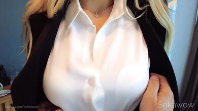 Blonde secretary sucks her boss raw to keep her job