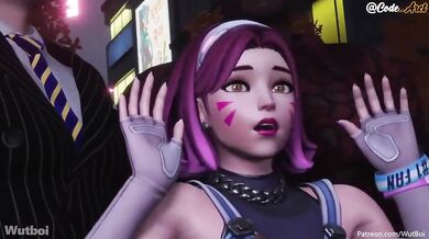 D.Va's tight pussy destroyed by two massive BBCs creampie anal overload