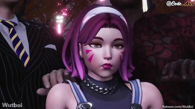 D.Va's tight pussy destroyed by two massive BBCs creampie anal overload