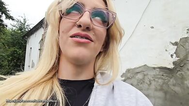 My husband watches me deep throat a fat dude in public POV