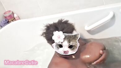 Bacardi Eats Ebony BBW’s Soapy Tits Shower Head Orgasm