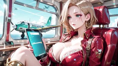 Blonde commander in chrome train teases with patent leather uniform sucked balls out