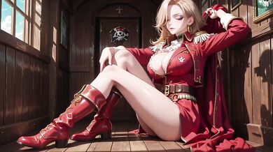 Blonde commander in chrome train teases with patent leather uniform sucked balls out