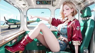 Blonde commander in chrome train teases with patent leather uniform sucked balls out