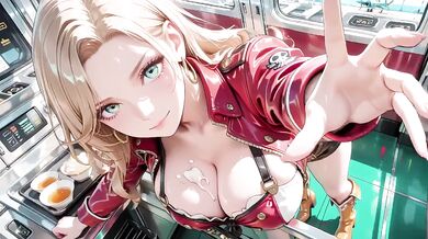 Blonde commander in chrome train teases with patent leather uniform sucked balls out