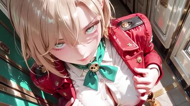 Blonde commander in chrome train teases with patent leather uniform sucked balls out