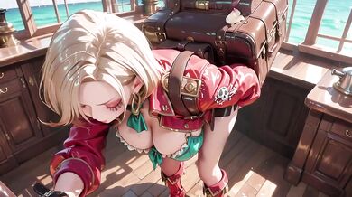 Blonde commander in chrome train teases with patent leather uniform sucked balls out