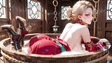 Blonde commander in chrome train teases with patent leather uniform sucked balls out