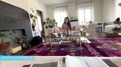 Petite brunette gets caught wet watching porn by roommate POV
