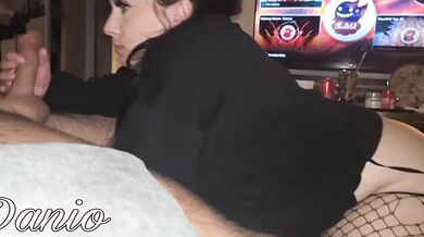 Roommate's deep throat 18 schoolgirl gets choked with big dick cumshot