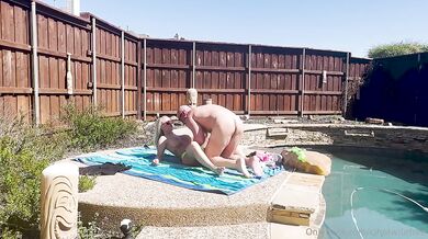 Hotwife gets wrecked by big cock outside poolside ruined in seconds