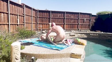 Hotwife gets wrecked by big cock outside poolside ruined in seconds
