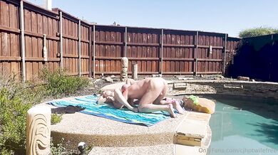 Hotwife gets wrecked by big cock outside poolside ruined in seconds