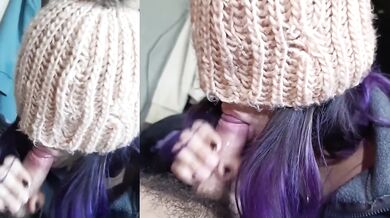 Amateur Latina split screen POV blowjob deepthroat gagging sloppy cumshot