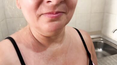 Zara Charm Striptease in Lingerie Flashes Breasts Making Lunch