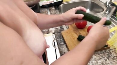 Zara Charm Striptease in Lingerie Flashes Breasts Making Lunch