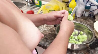 Zara Charm Striptease in Lingerie Flashes Breasts Making Lunch