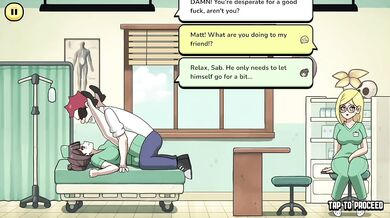Gaming nurse gets destroyed with big dick threesome blowjob creampie