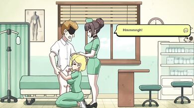 Gaming nurse gets destroyed with big dick threesome blowjob creampie