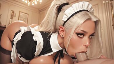 Big boobs maid services your dick and gets cum on face!