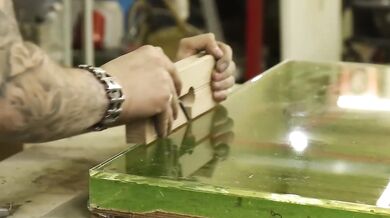 Massive epoxy countertop drips down her throat