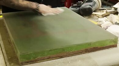Massive epoxy countertop drips down her throat