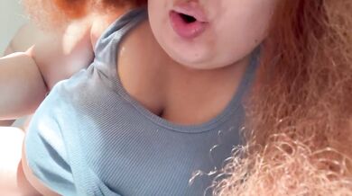 Redhead’s big tits ruined by greedy little dick worship