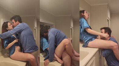 Amateur couple sneaks away to fuck on the kitchen counter