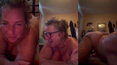 Naked yoga milf talks dirty to silver fox while tits drips