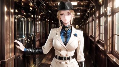 Beige Suit Conductor Teases Silk Stockings with Cold Stare Inside Vintage Train